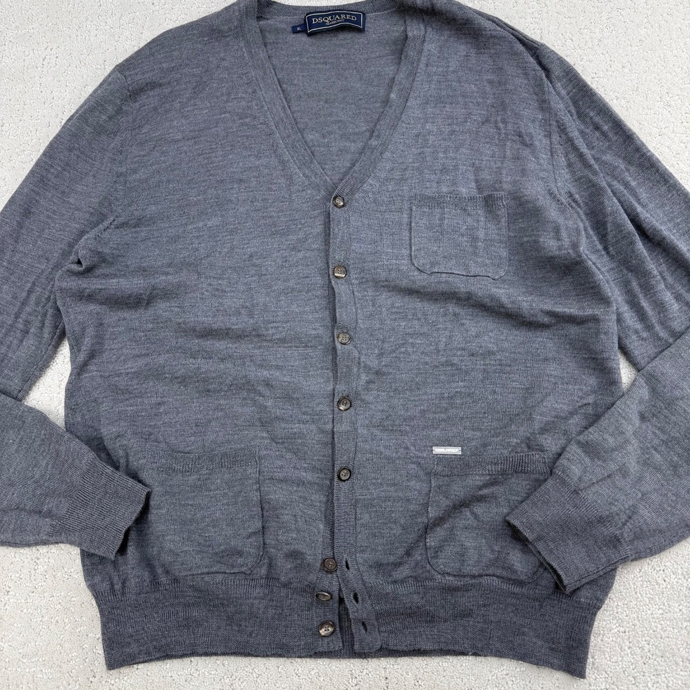 DSQUARED2 Classic Knit Cardigan Sweater Gray XL Wool Button Italy Luxury